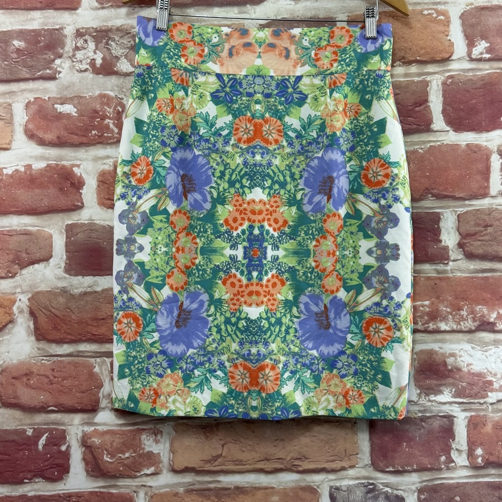 Antonio Melani Skirt Women's 8 Multicolor Garden Floral Casual Career Zip Up
